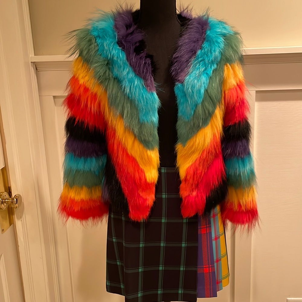 Alice and Olivia real fur Rainbow Jacket Size SMALL